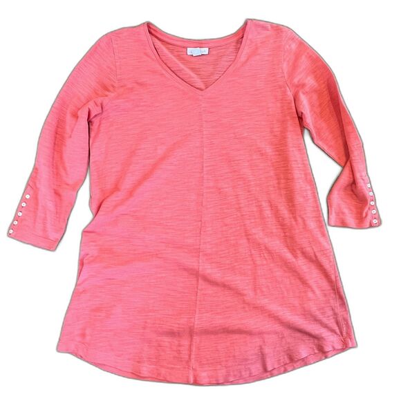J.Jill Orange Pink (Shrimp) V-Neck Top XS Petite Cotton Everyday Colorful - Picture 9 of 9